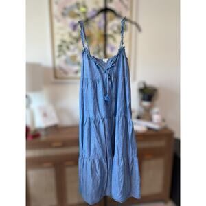 J. Crew Beachwear Reimagined Chambray Tiered Midi Dress Size Large
